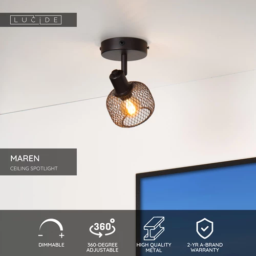 Lucide MAREN - Ceiling spotlight - 1xE14 - Black - USP
